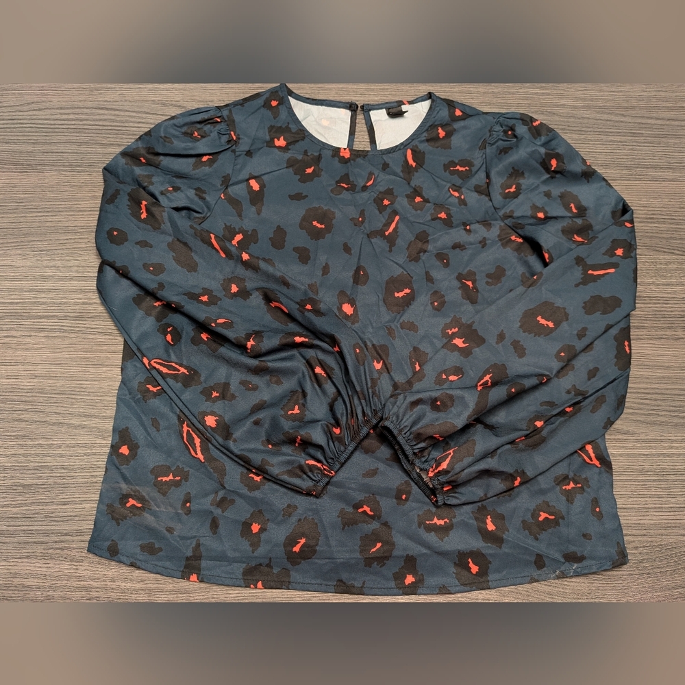 SHEIN Black and Teal Leopard Print Blouse